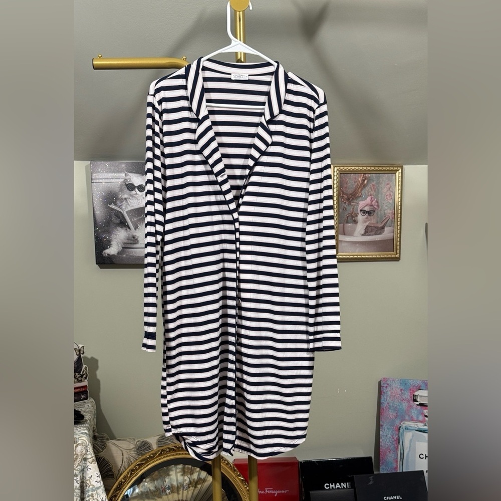 EUC Soho Navy and White Striped Button-Down Topper/Cardigan